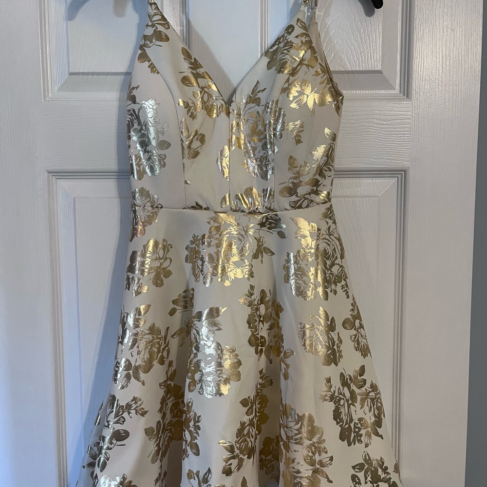 B Darlin Cream Dress with Gold Accents